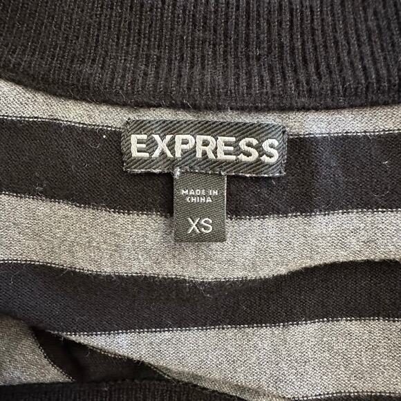 Express Striped Sweater Dress XS Black Gray Long Sleeve Y2K Bodycon Mini - Picture 3 of 9